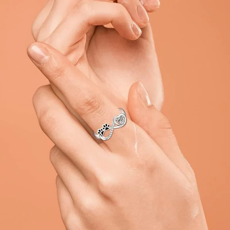 Infinity Paw Heart Ring