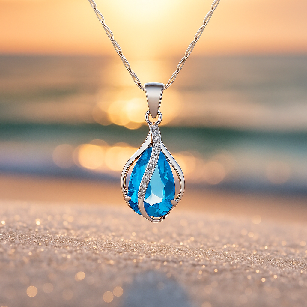 Drop of Light – Halsband med blå kristall och finish