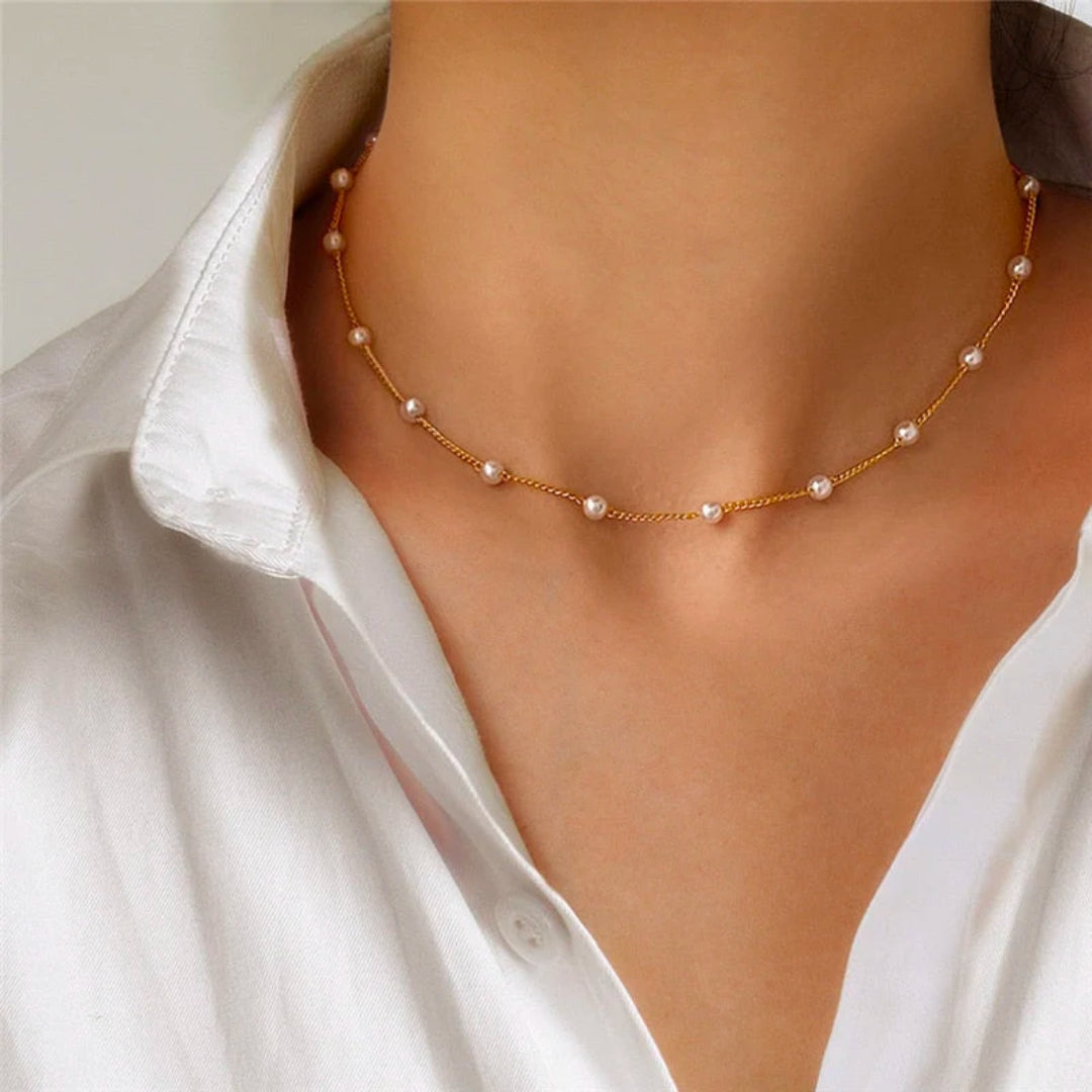 Delikat Guld Liten PärlHalsband
