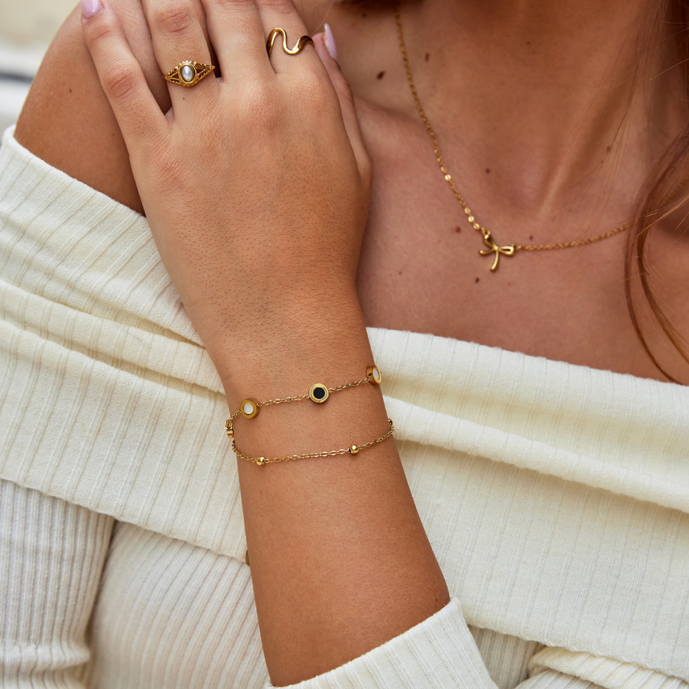 Onyx & Vit Sten Armband