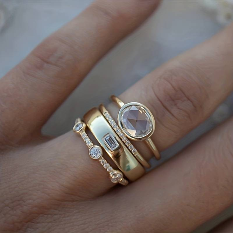 Lily - Guld & Kristall Ringset