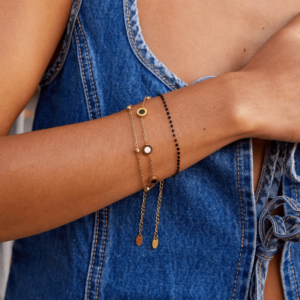 Onyx & Vit Sten Armband