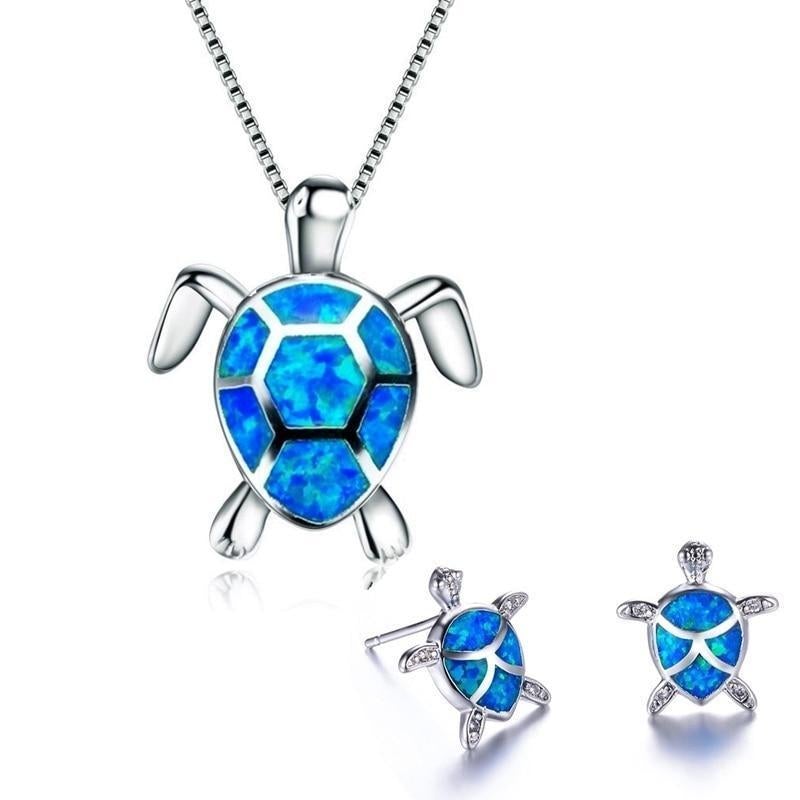 Exklusiv Opal & Silver Sköldpadds Halsband och Örhänge Set