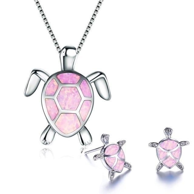 Exklusiv Opal & Silver Sköldpadds Halsband och Örhänge Set
